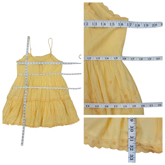 Urban Outfitters Hanna Embroidered Mini Dress Yellow Babydoll Sundress Women’s M - Picture 13 of 17